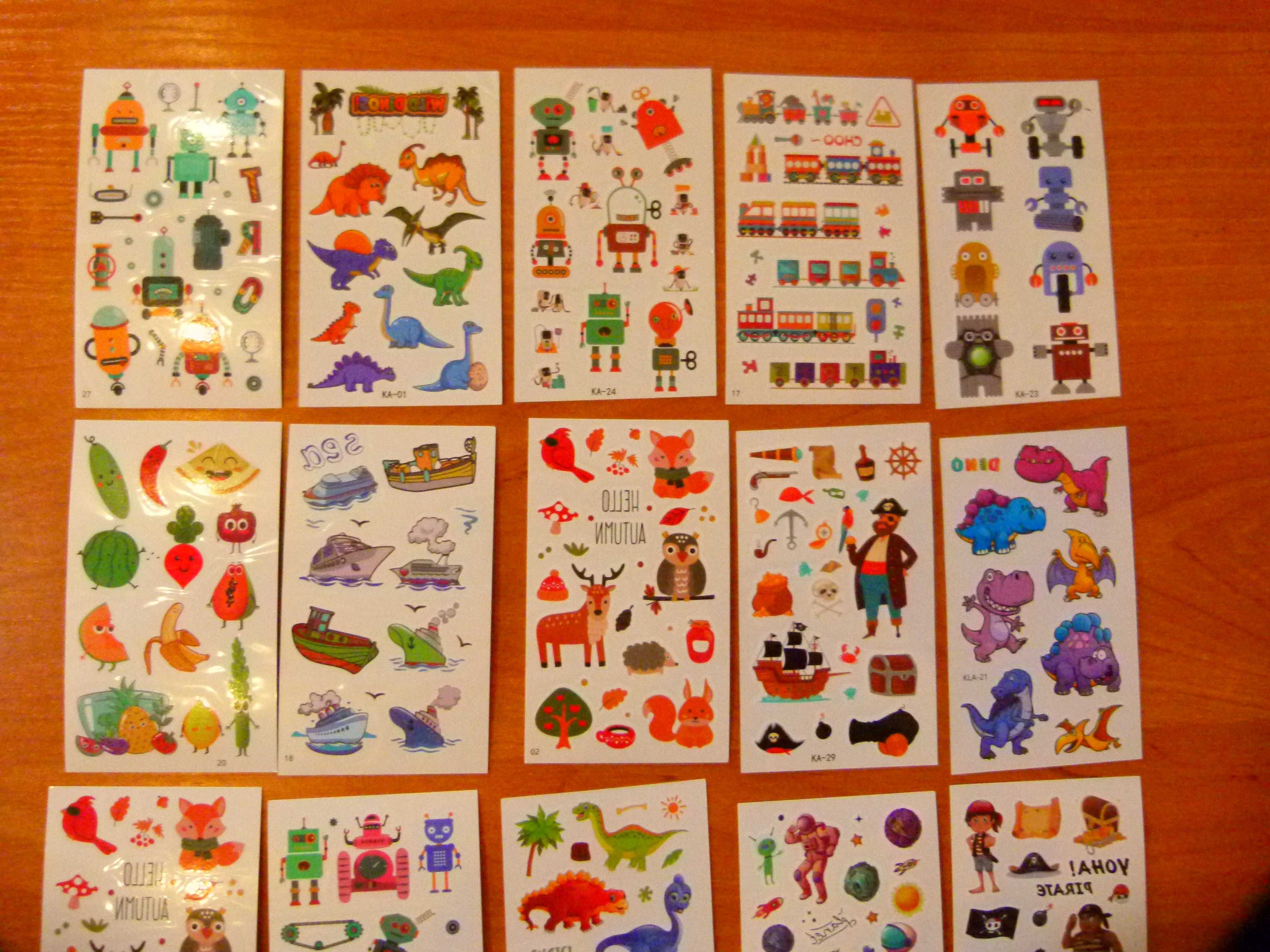 tatuaże tymczasowe  20 listków 6x10cm roboty piraci pojazdy dinozaury