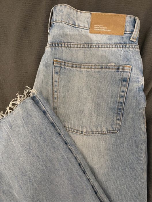 High Waist Straight Jeans z przetarciami 40/L