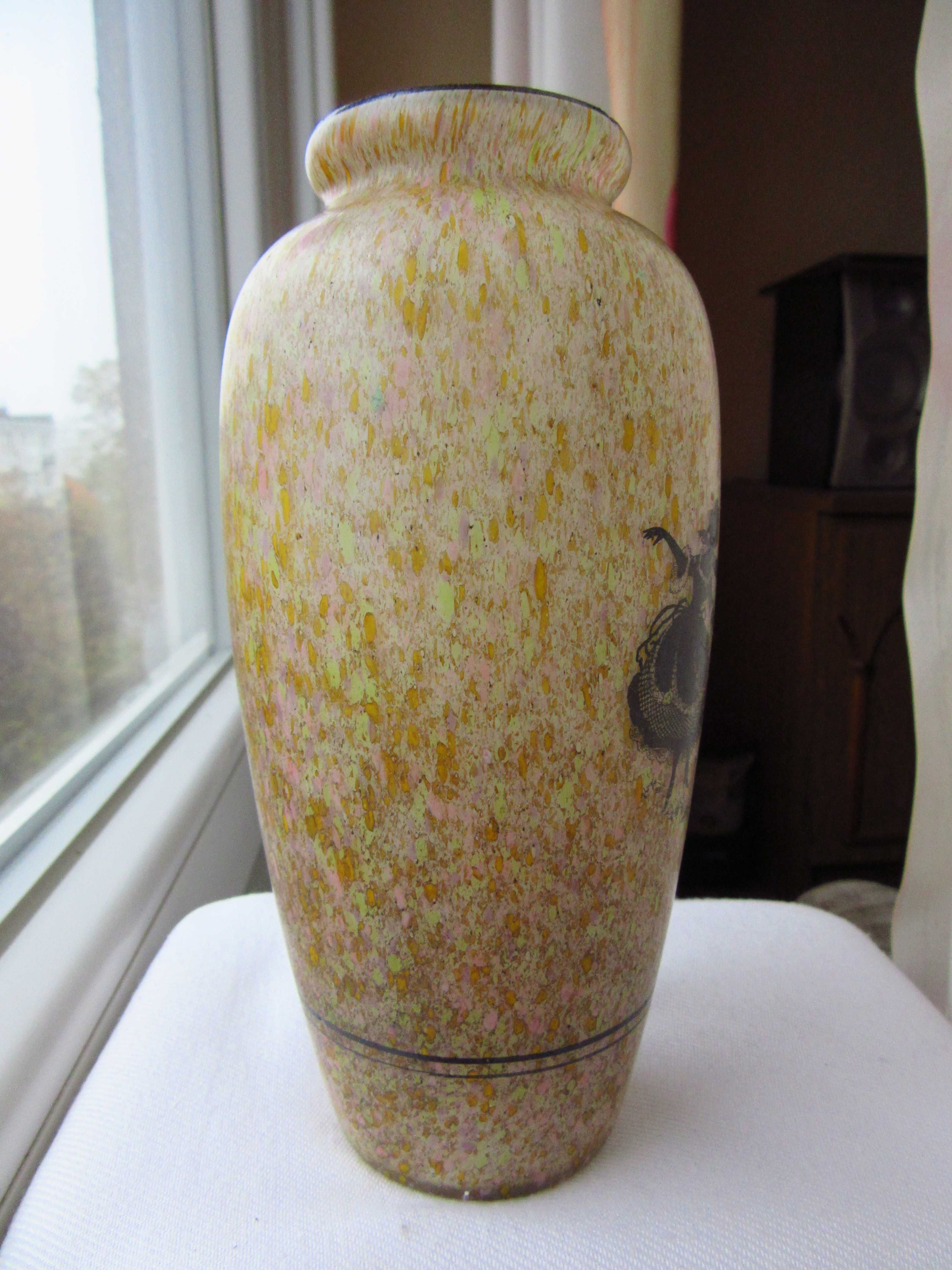 antyk wazon secesyjny TAŃCZĄCA PARA szkło warstwowe spatter