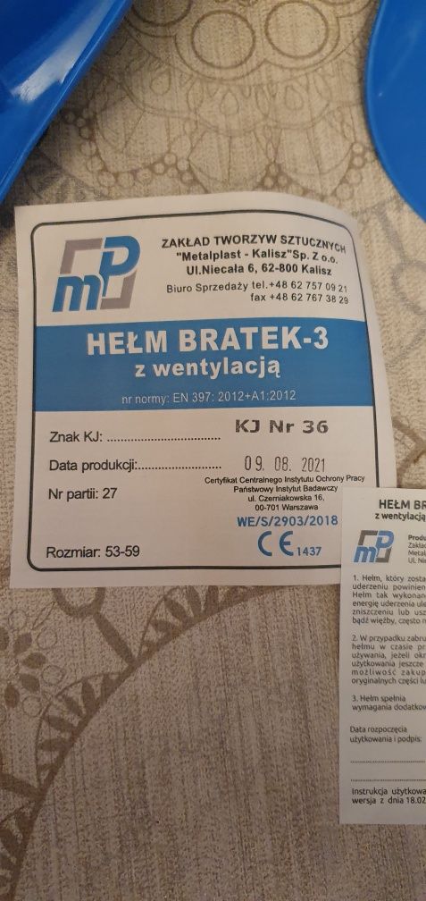 Kask bhp, hełm, komplet