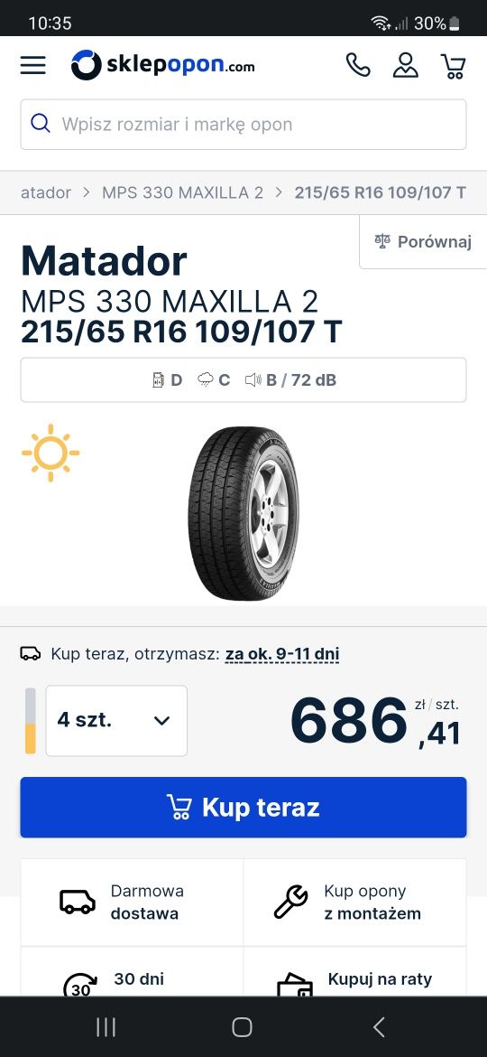 Opony Matador MPS 330 215/65 R16 109/107 T 4szt 03/2020r
Matador
MPS 3