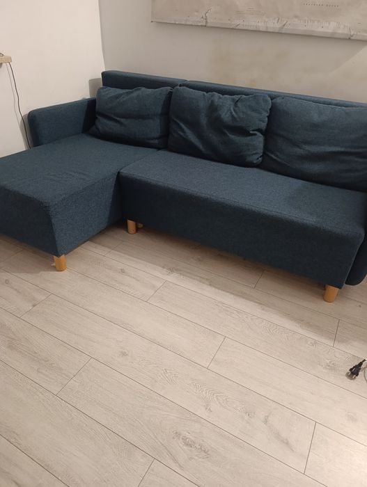 Łóżko kanapa narożnik sofa rozkładana z pojemnikiem poduszki