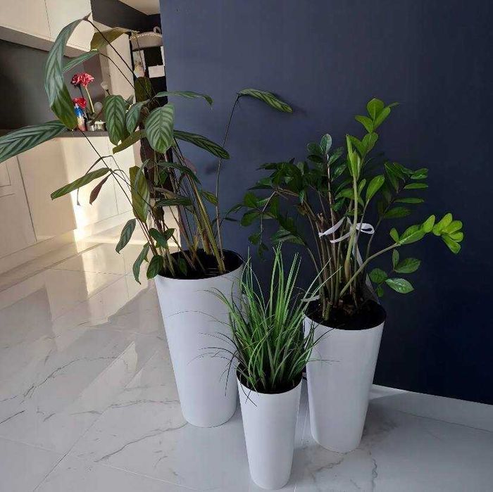 Zestaw 3x Doniczki białe Donice ogrodowe Kwietnik na balkon + Wkłady