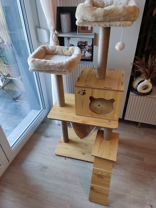 Drapak dla kota PawHut drewniany 130 cm nowy 5 słupków solidna lina