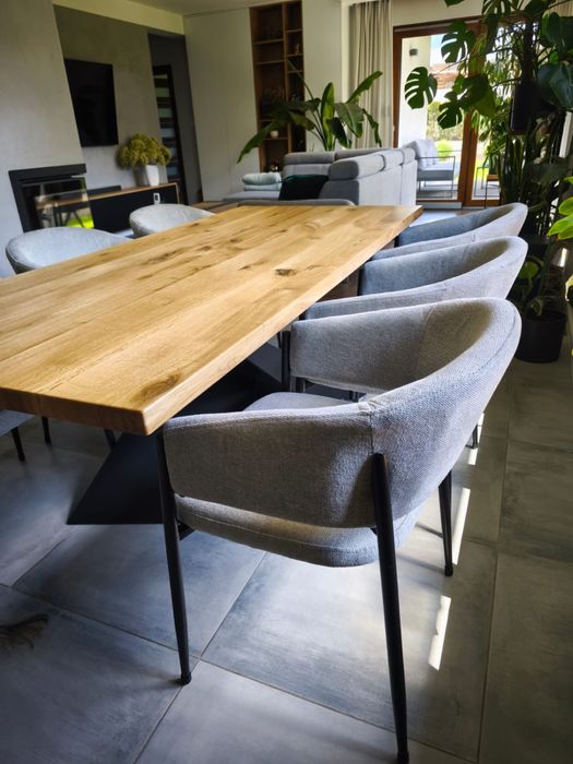 Stół dębowy – rozkładany do jadalni nowoczesny stalowe nogi loft