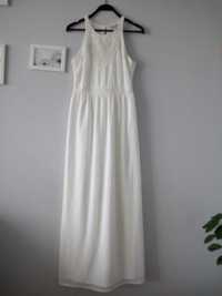 Kremowa długa suknie H&M 34 wesele poprawiny chrzest