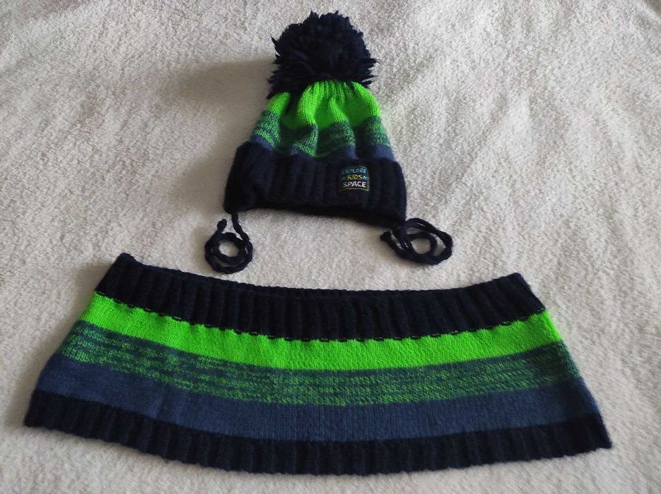 Дитячий зимовий набір AJS (шапка з помпоном + хомут) салатовий/синій