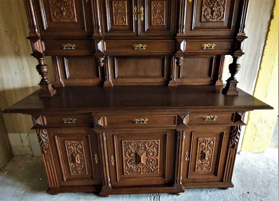 Kredens eklektyczny duży dębowy