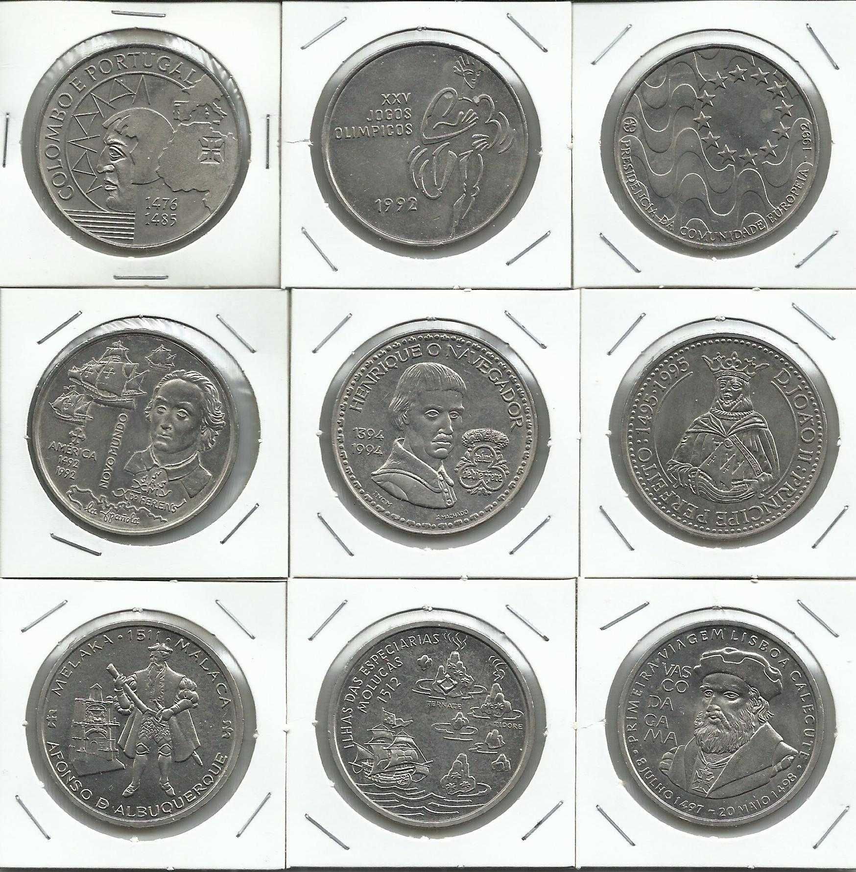 9 moedas portuguesas comemorativas de 200$00 em Cupro-Níquel