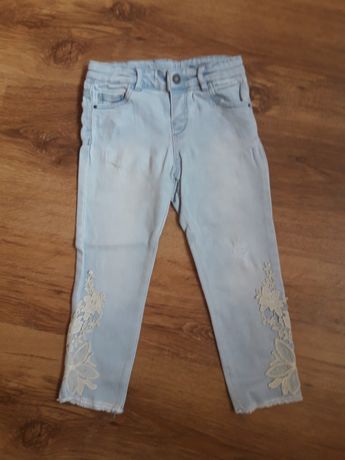 Spodnie dżinsowe dżinsy jeansy zara koronka przetarcia