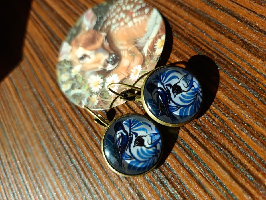 Kolczyki ptaki wrony postarzane vinted lekkie