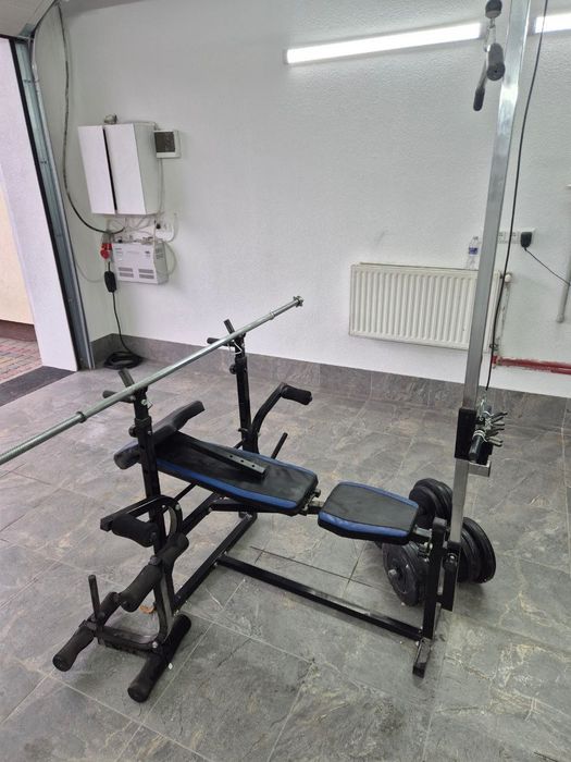 Багатофункціональна лава для жиму + штанга та гантелі Повний комплект