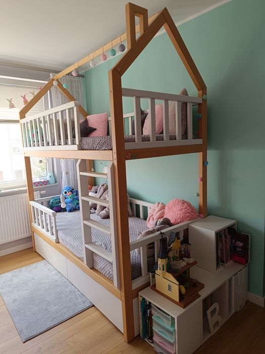 Łóżko piętrowe bukowe + 1 materac lateksowy