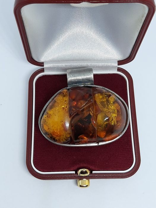 Unikatowa Zawieszka ze srebra, srebro 925 z bursztynem