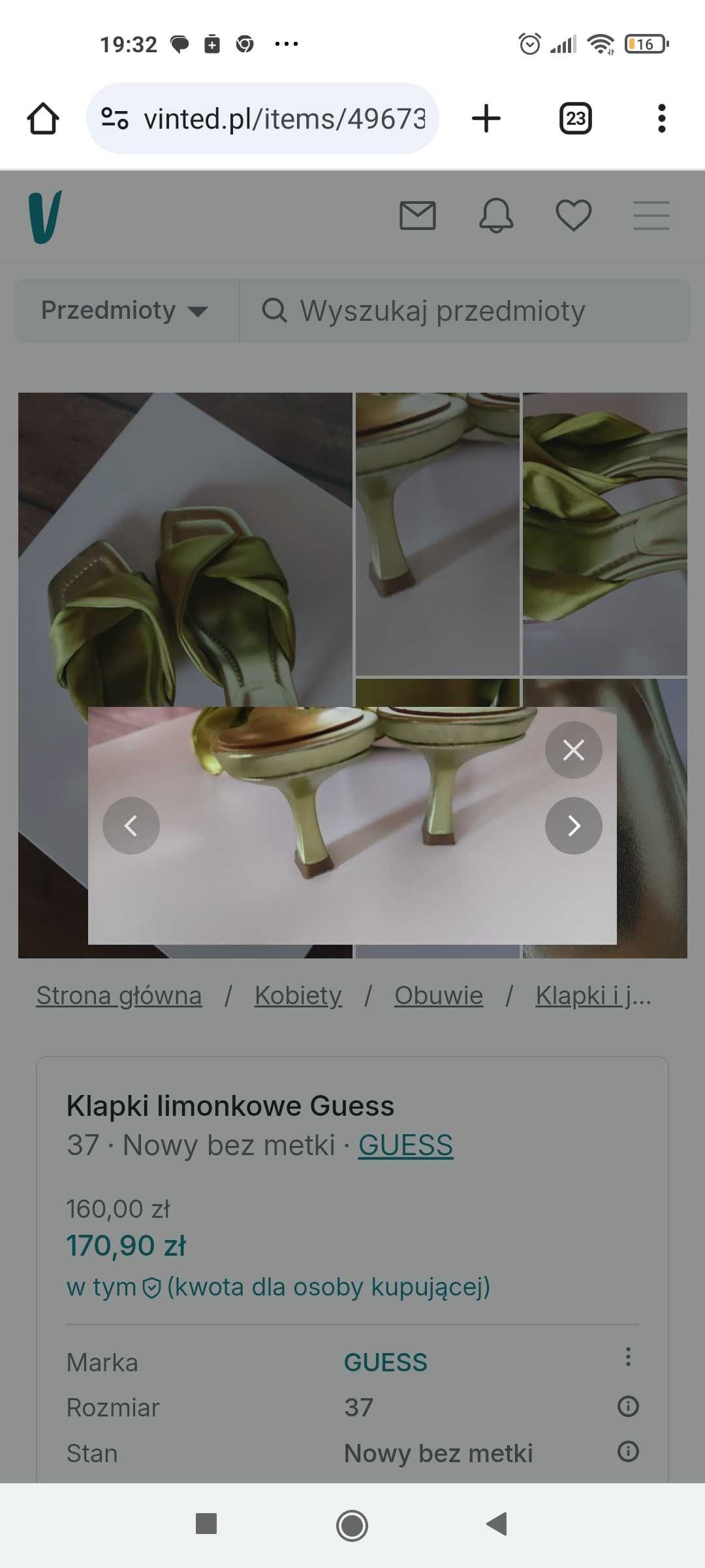 Klapki Guess r. 37