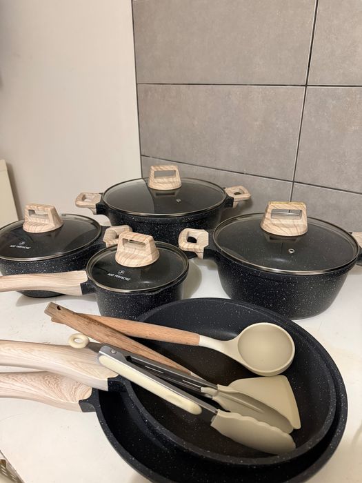 Kit panelas antiaderente + kit utensílios para cozinhar