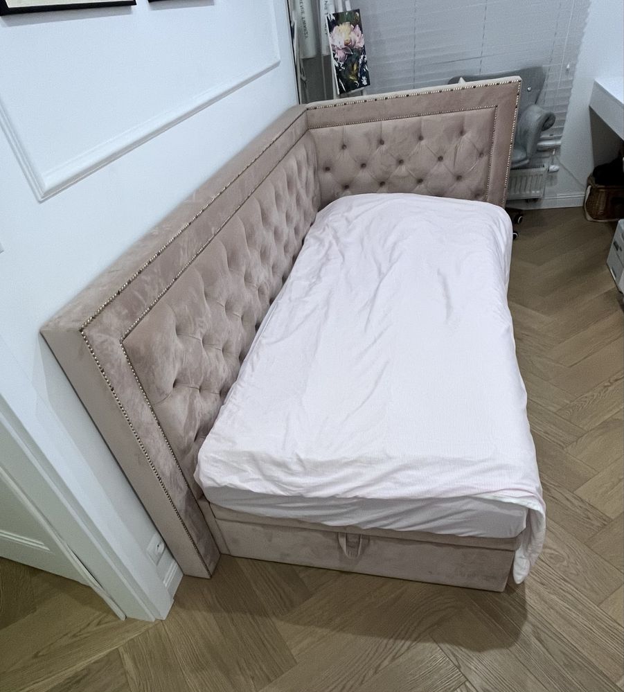 Łóżko tapicerowane glamour 90x 200 z pojemnikiem i materacem