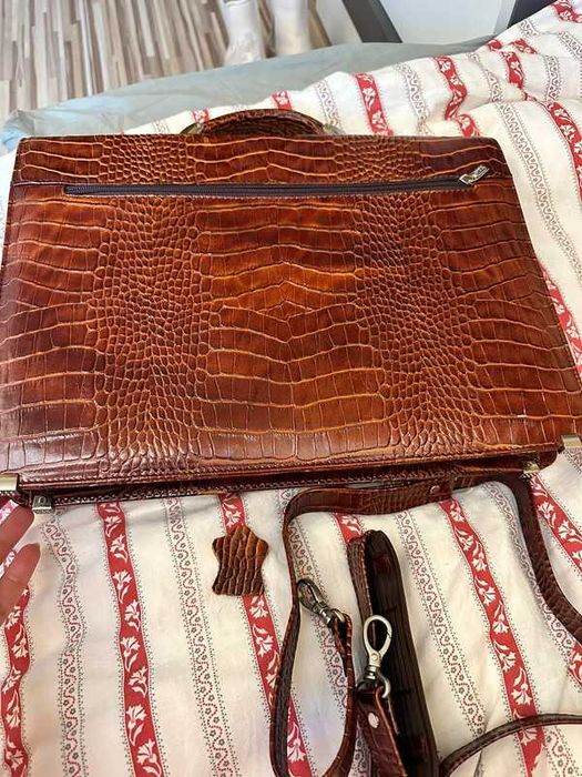 Ekskluzywna Aktówka Damska - Wzór Krokodyl, Brązowa