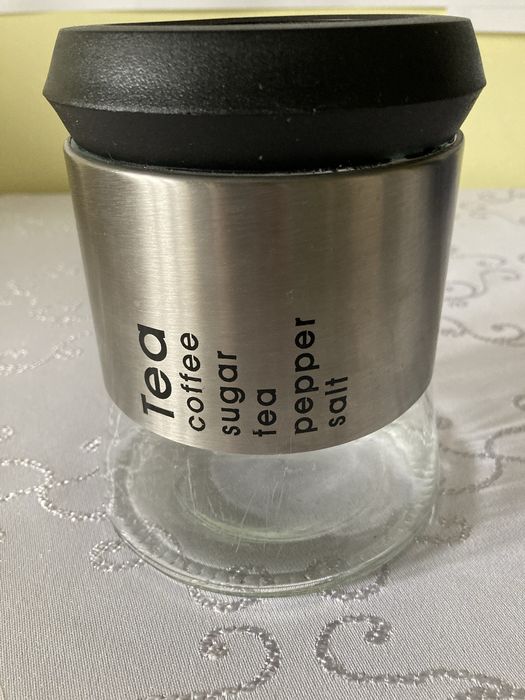 Słoik Pojemnik Metalowo - Szklany na Kawę Herbatę Cukier Pieprz Sól