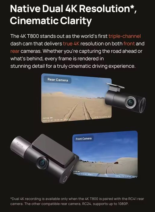 Акція! 70mai T800 + rc24+Up04+256Gb Відеореєстратор із салонною камер