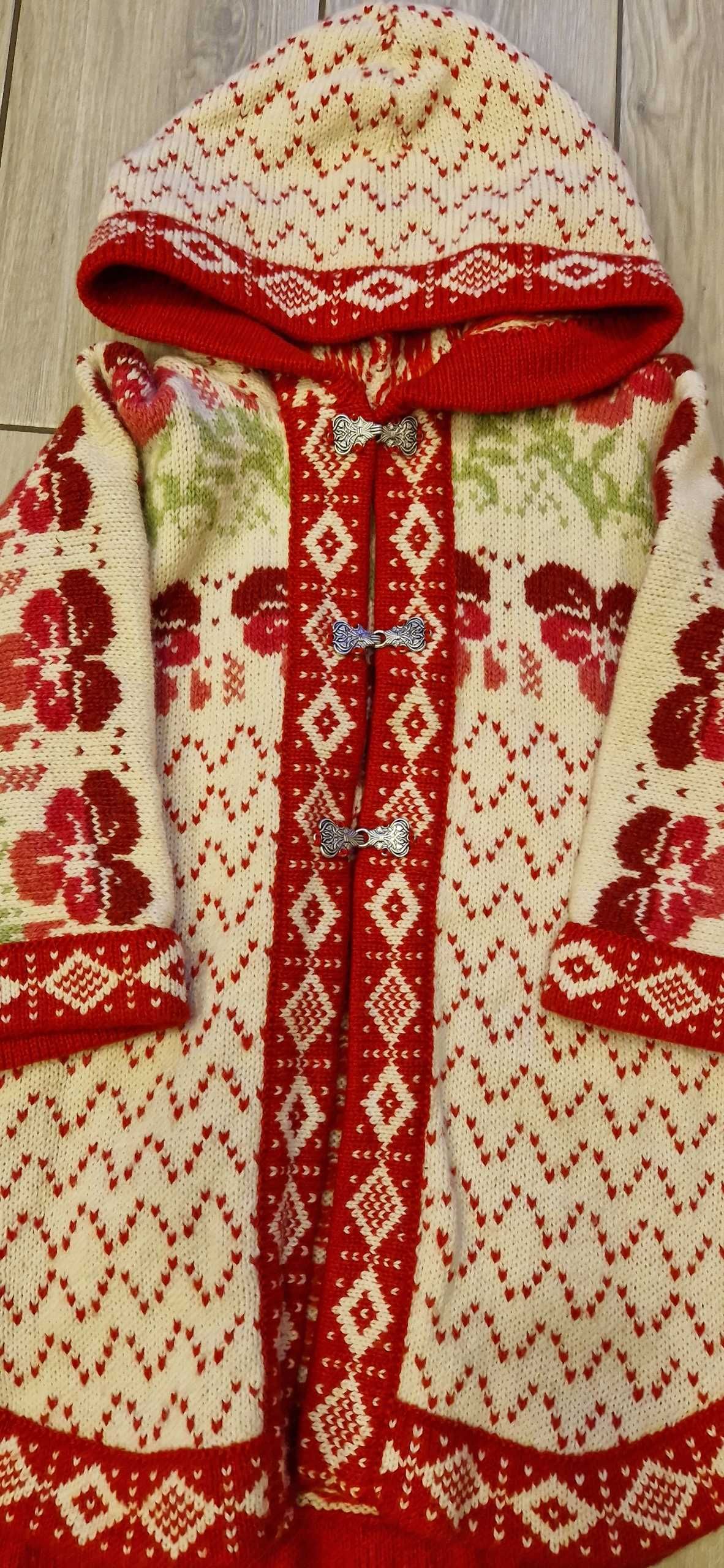 sweter poncho wełna dla niuni 4/5 lat śliczne unikatowe