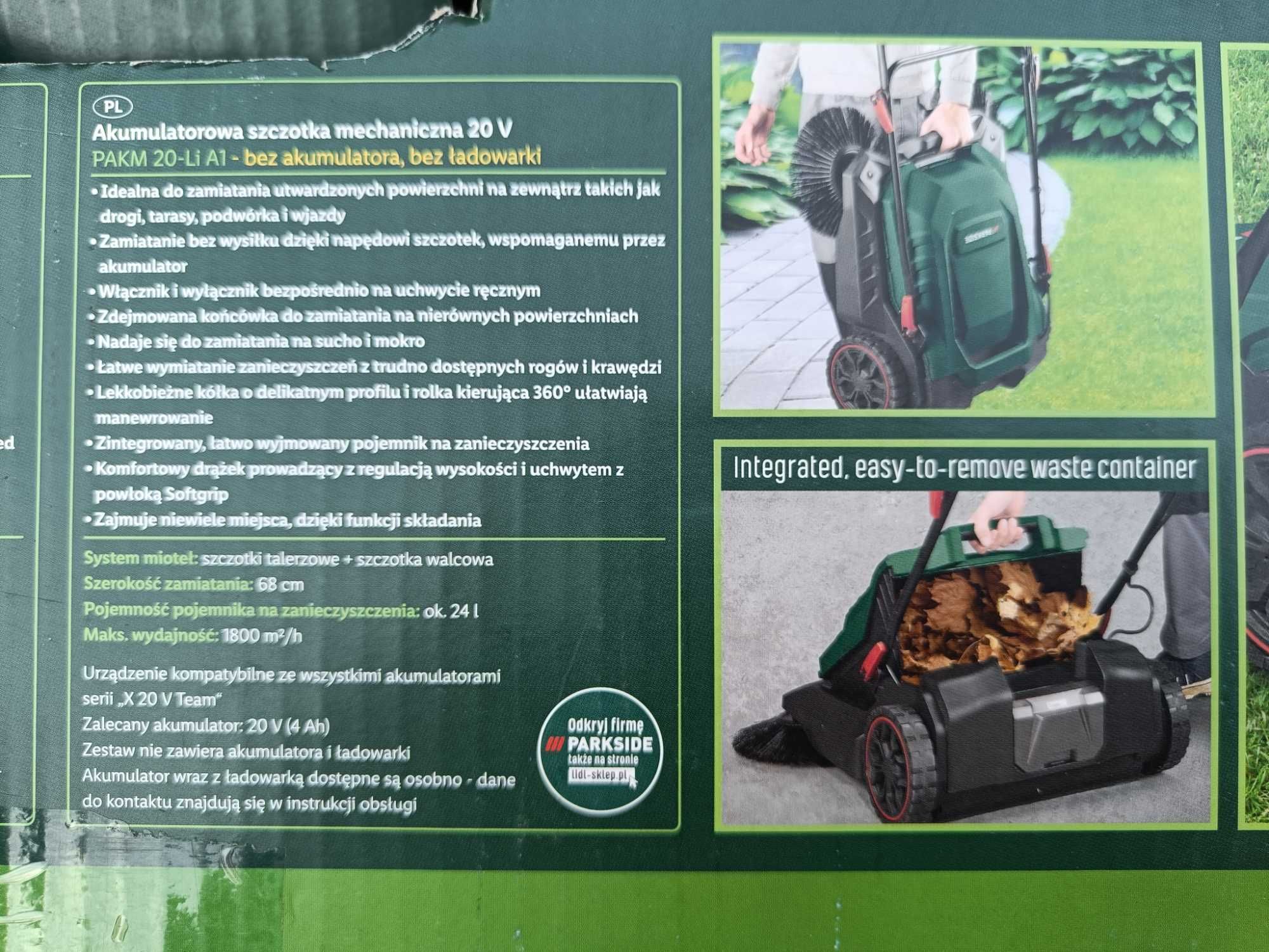 NOWA Zamiatarka akumulatorowa szczotka mechaniczna Parkside 20V 68cm