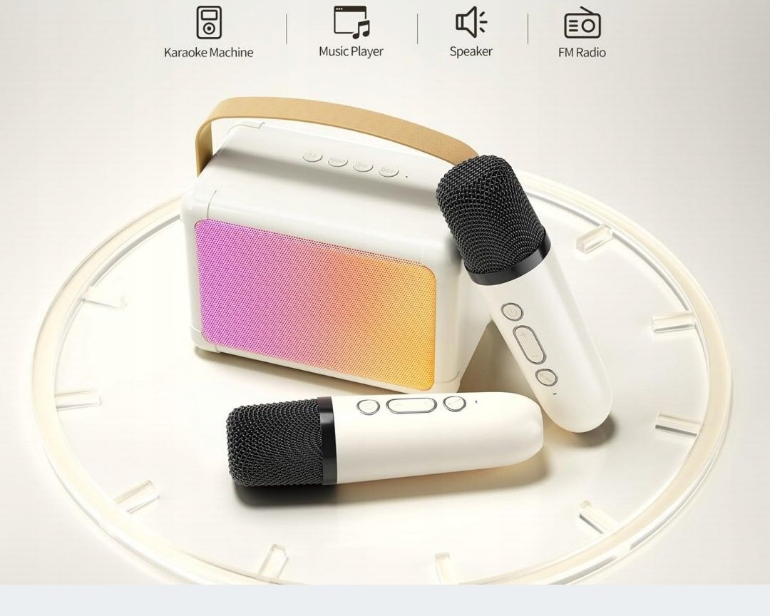 Głośnik bezprzewodowy przenośny 3w1 LED 2 mikrofony karaoke bluetooth