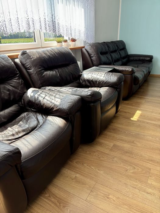 Zestaw wypoczynkowy skórzany – kanapa + 2 fotele (relax)
