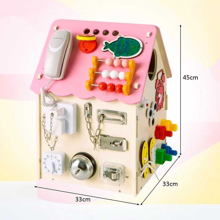 Drewniany domek dla dzieci Rozwój Motoryki Sensoryczny Manipulacyjny