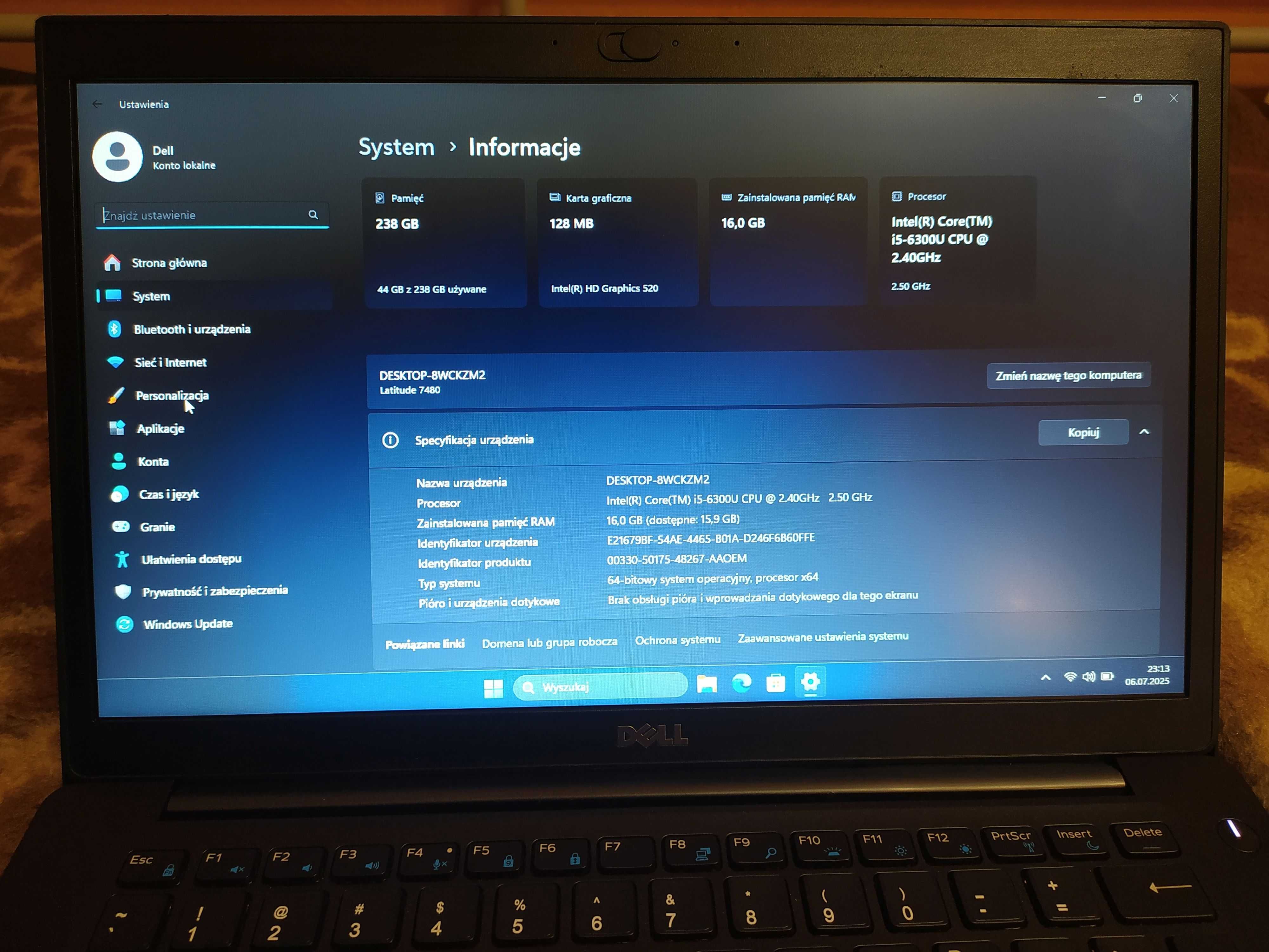Dell Latitude 7480 14" | i5-6300U | 16G DDR4 | 256GB | Zasilacz 130W