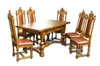 stół i krzesła rzeźbione - rycerskie meble