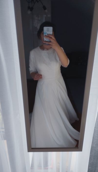 Biała klasyczna suknia ślubna muślinowa 42/44 minimalistyczna suknia ś