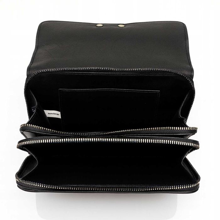 Torebka Damska Listonoszka Czarna Skóra Eko Pikowana Złoty Łańcuszek