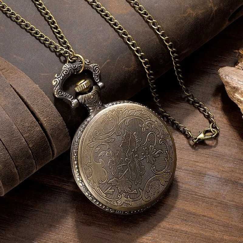 Zegar Kieszonkowy Sowa Vintage Brązowy Retro na Łańcuszku Mądra Sówka