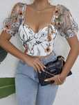 Top estilo corset/bustier da Shein- cor branco Floral - tamanho L