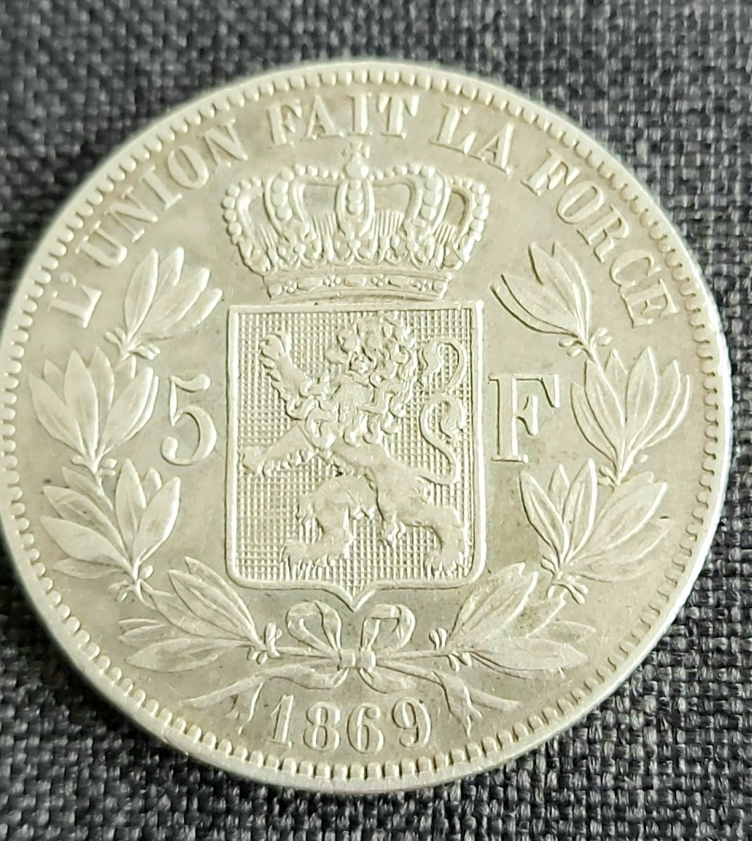 Leopold ll Roi, srebrne 5 Franków 1869 rok, Oryginał!