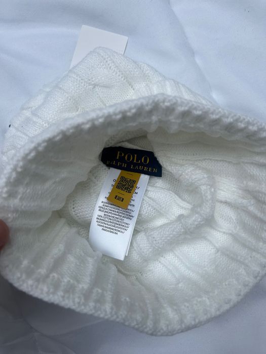 Biała czapka zimowa Ralph Lauren