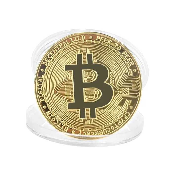 Bitcoin Коллекционная монета BTC в стильной рамке, кейсе