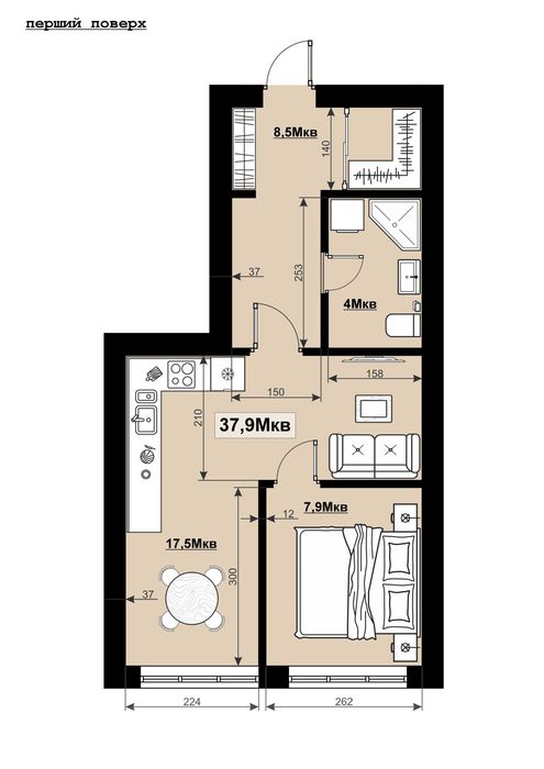 Однокімнатна квартира 37.9 м2 жк "Comfort House"