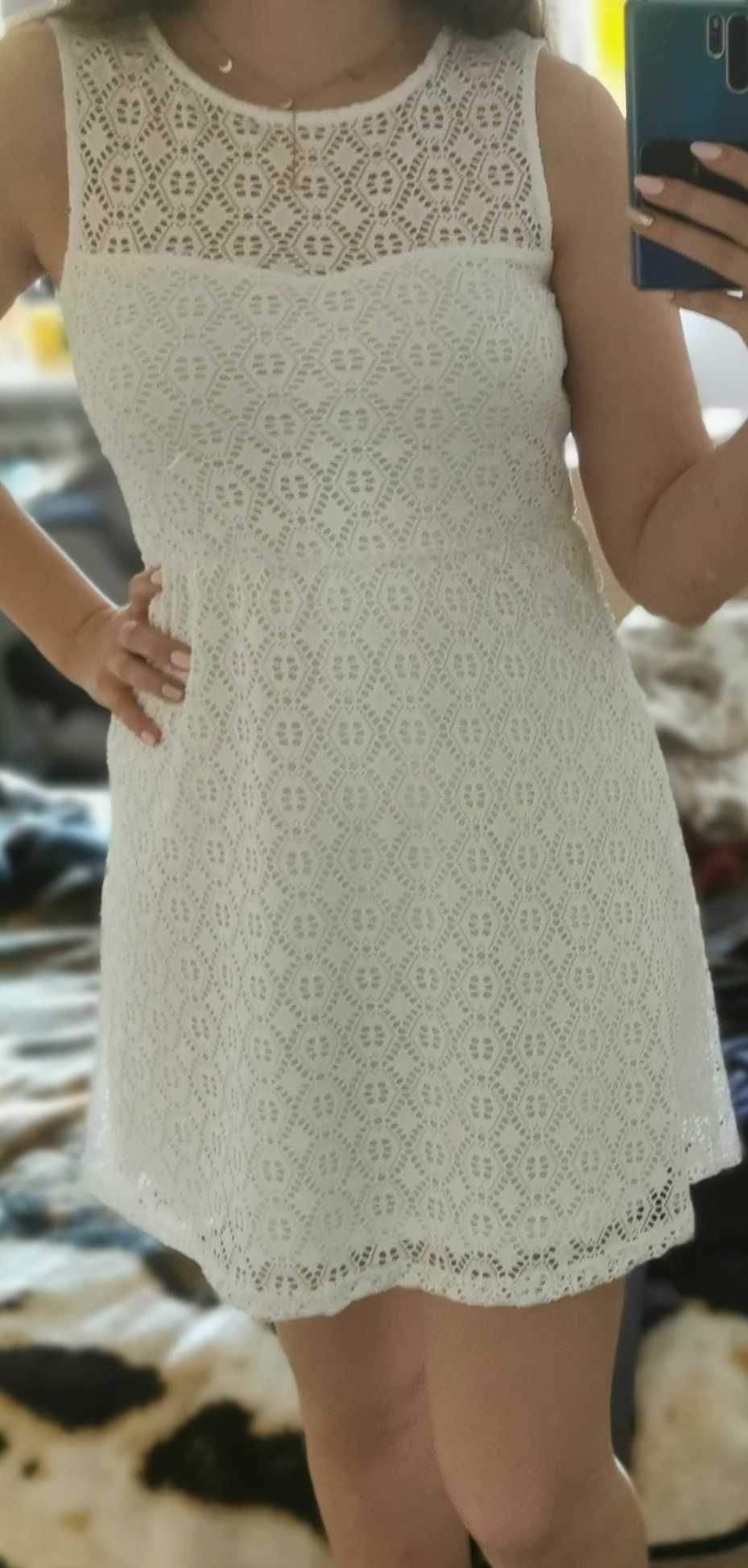 Biała ażurowa sukienka XS 34