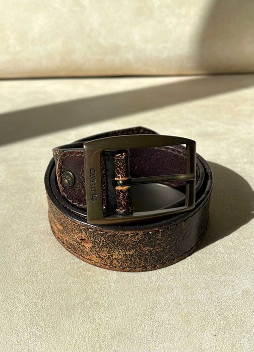 Коричневий шкіряний пояс ремінь cavalli soul