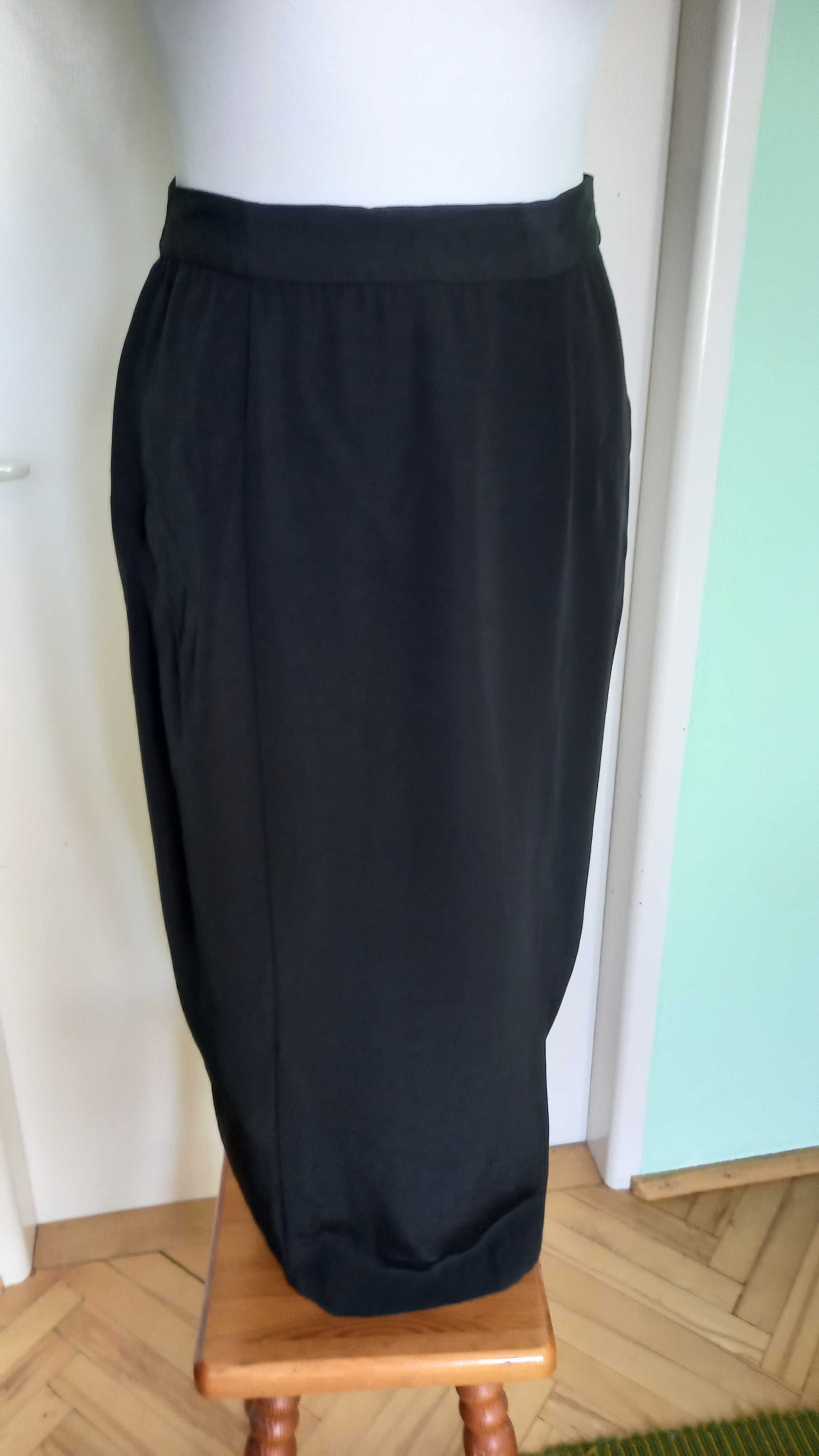 Czarna elegancka spódnica midi z rozcięciem z przodu, rozmiar 38