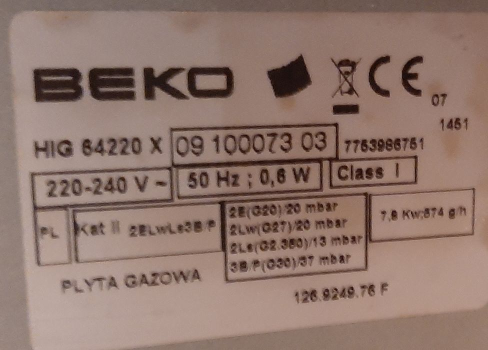 Płyta gazowa do zabudowy Beko