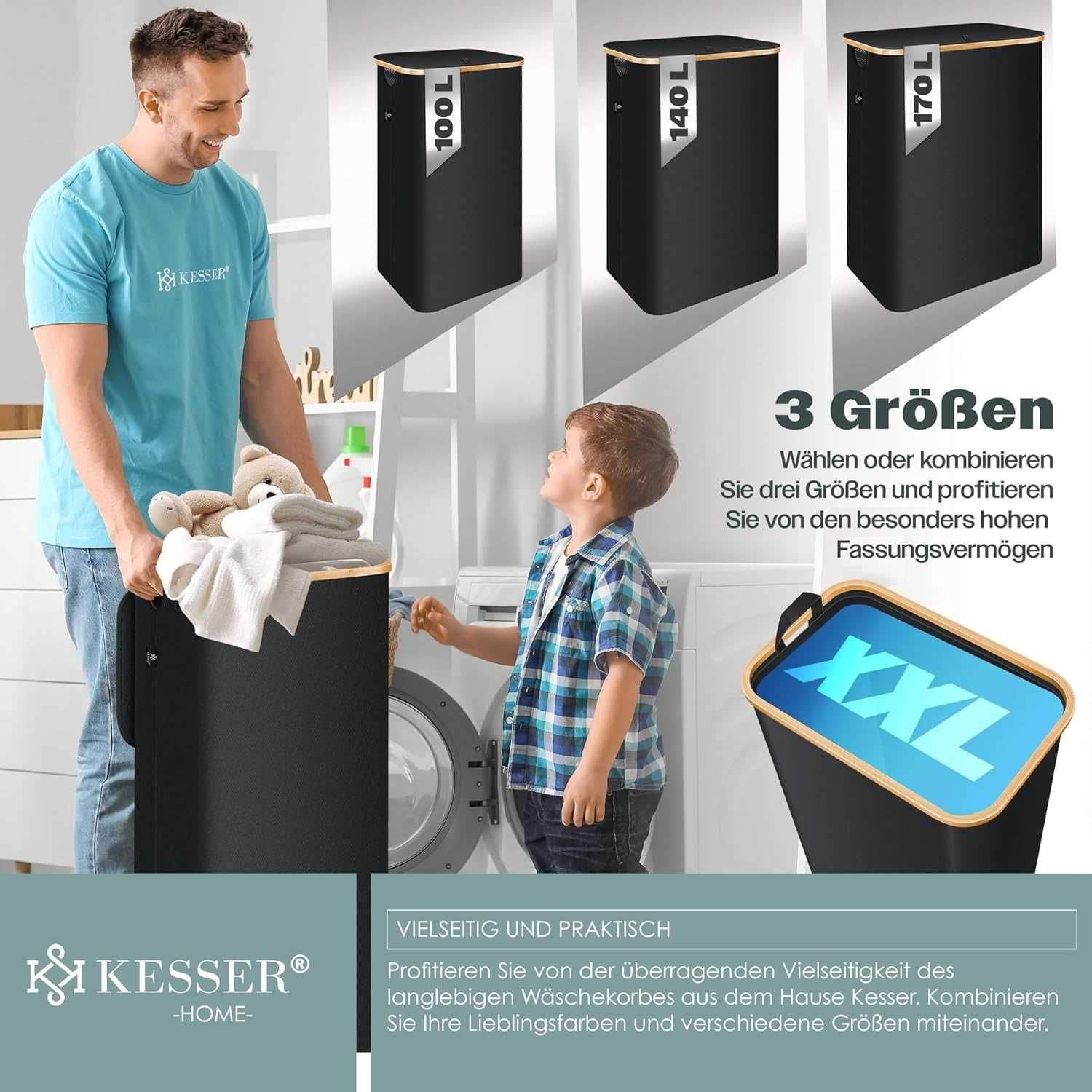 Nowy kosz na pranie/ KESSER sorter 100L / organizer do ubrań !4278!
