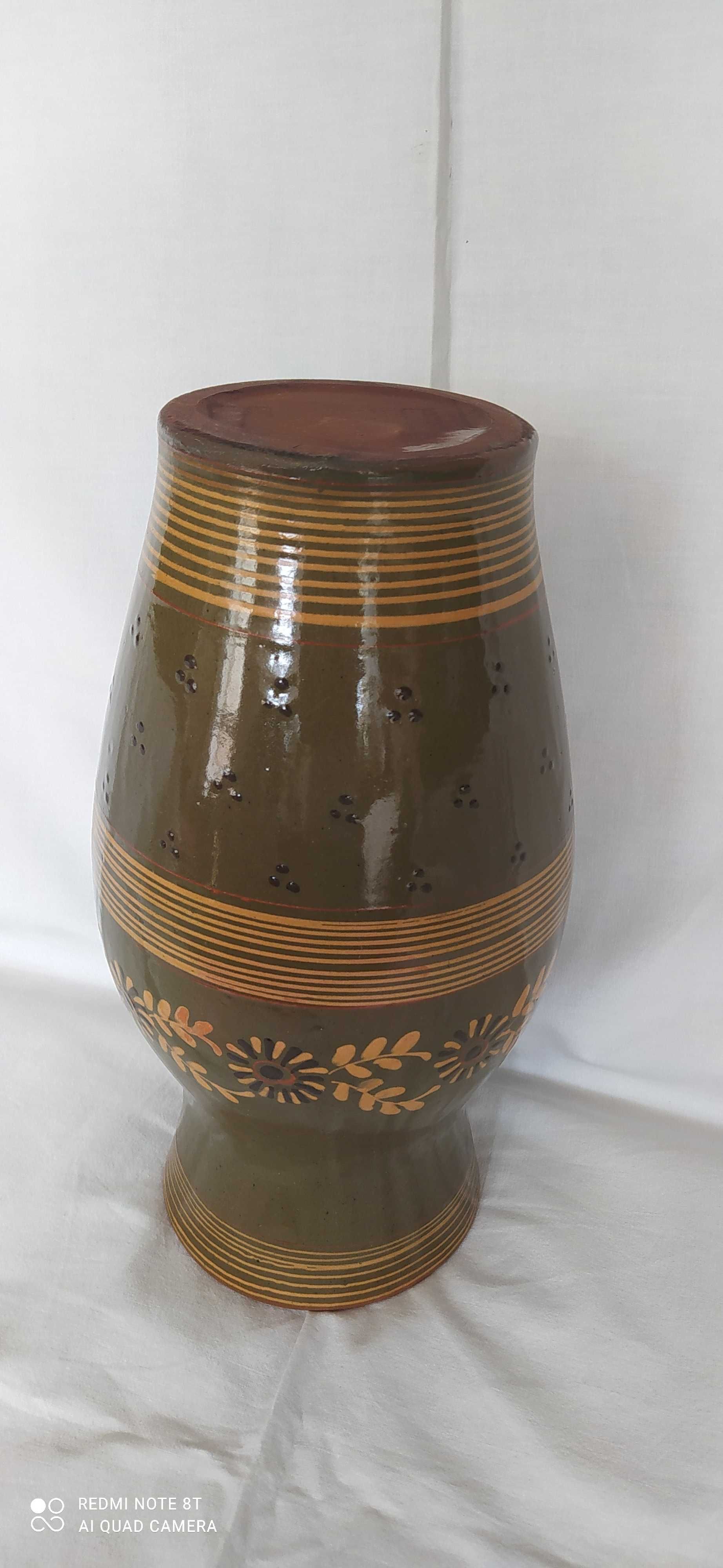 Wazon ceramiczny o pięknym wzorze ręcznie malowany z PRLu - 34cm.