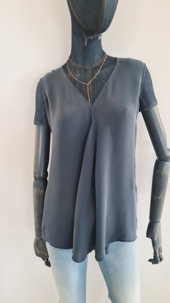 Bluzka koszulowa, Top 100% Silk Jedwab. Butelkowa zieleń. Rozmiar 38 M