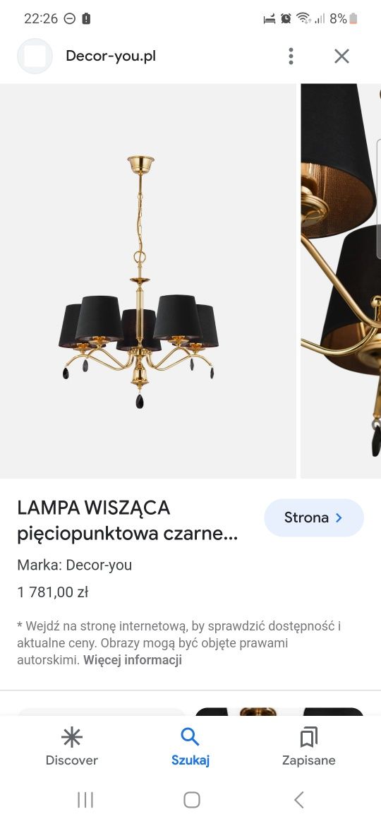 Lampa glamur czarno-złota  pięcipunktowa, egida nowa