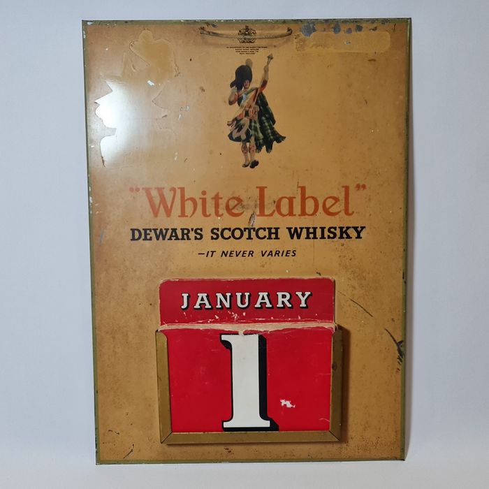 Calendário em chapa antigo com publicidade Whisky White Label