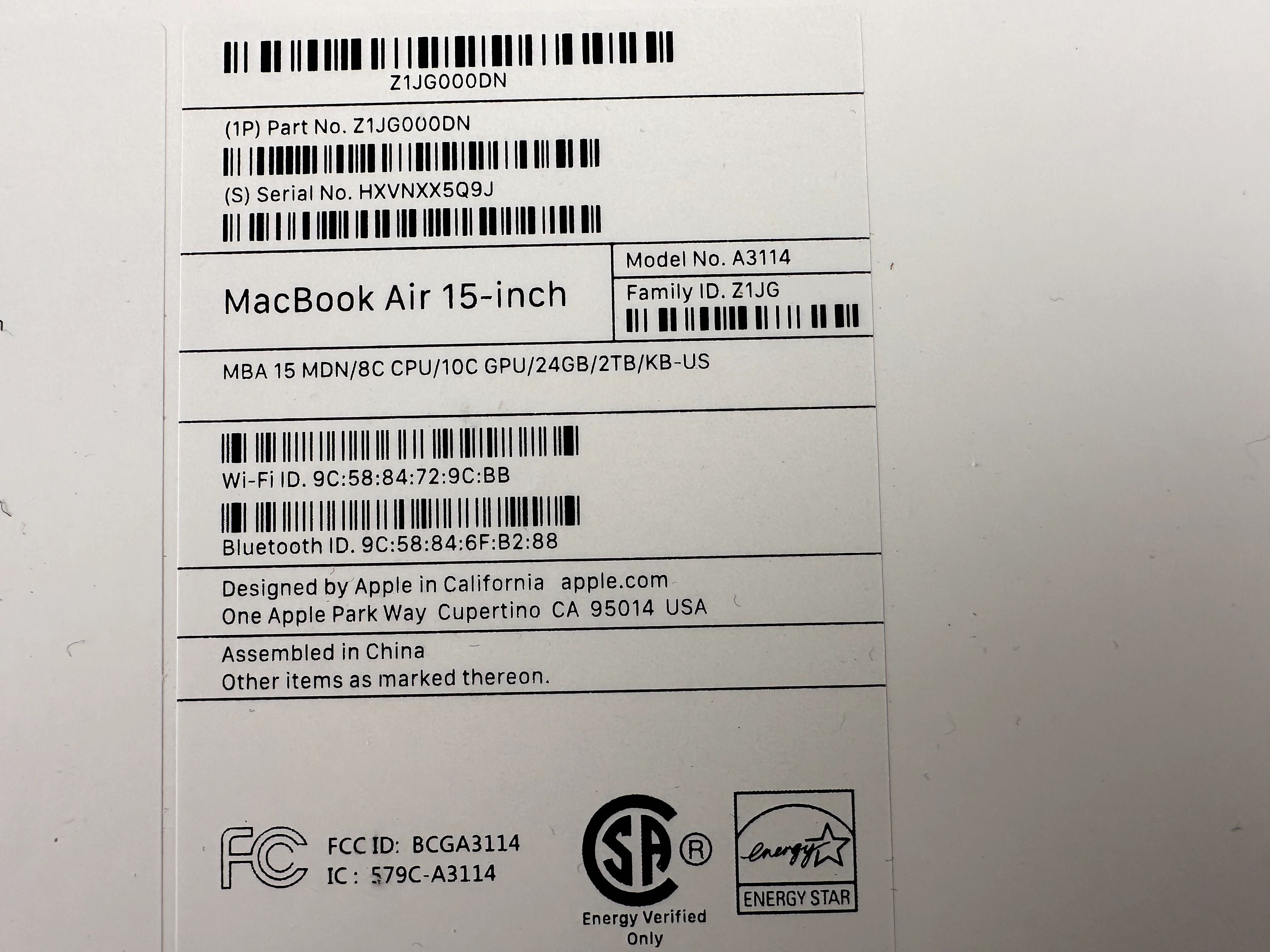 Apple MacBook Air 15-in. M3 2024 24gb/2Tb Midnight Custom новий запак