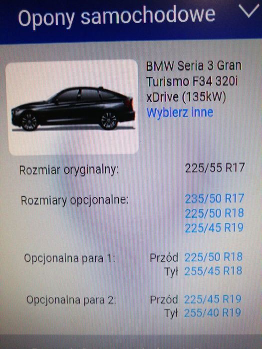 Opony letnie 19" 225/45R19 , 255/40R19 kpl 4szt BMW F34 Gran Turismo